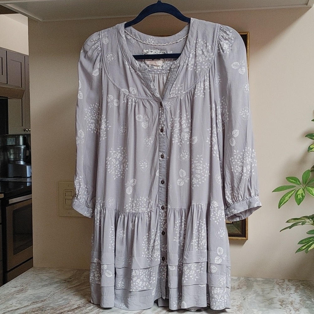 Anthropologie Holding Horses Gray & White Rayon Tunic Top w Pockets S - Picture 1 of 11